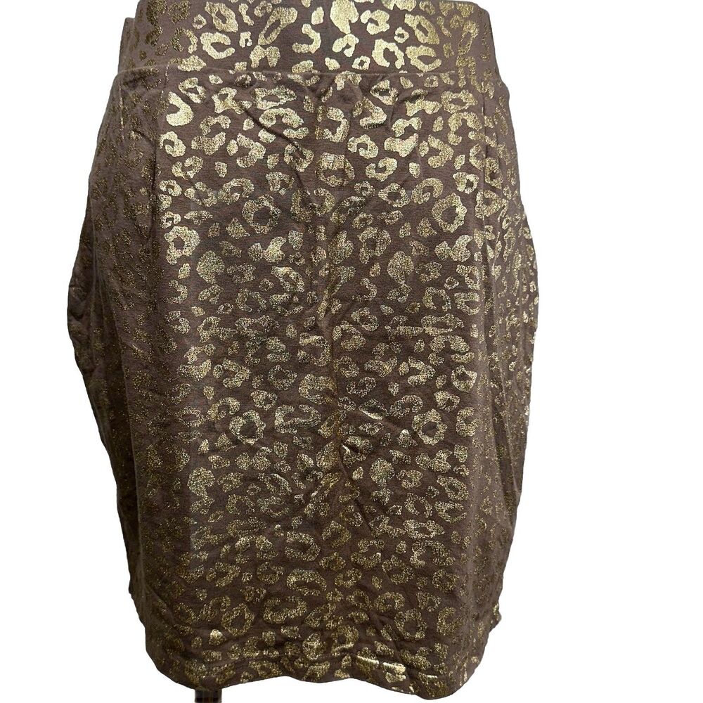 Forever 21 Mini Skirt Womens 1X Brown Gold Metallic Leopard Print StretchBodycon - Picture 6 of 8